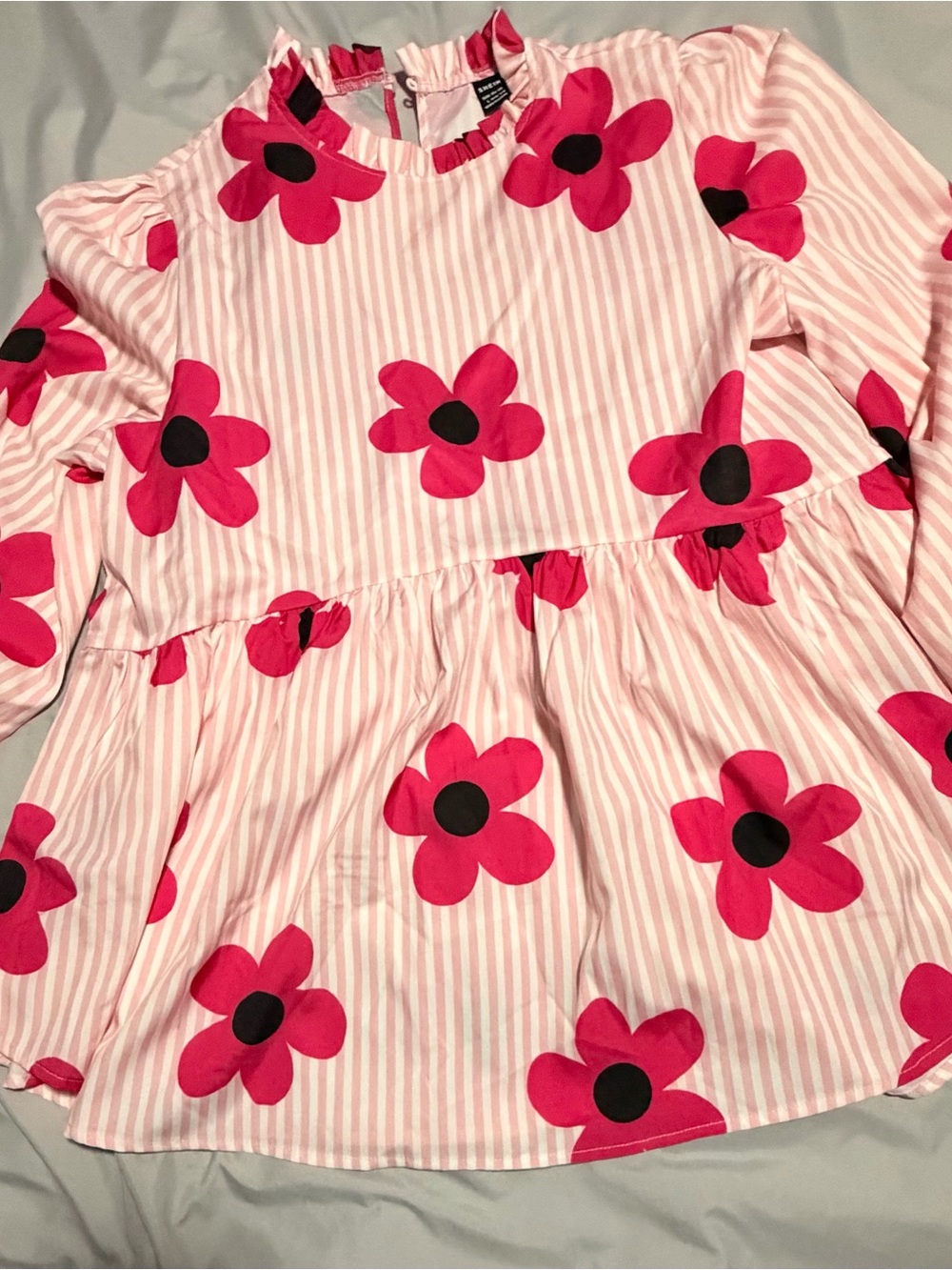 SHEIN Pink & Black Floral Stripe Peplum Top
